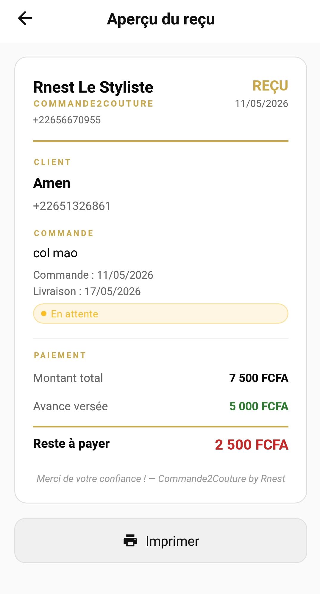 Des reçus élégants, prêts à partager.